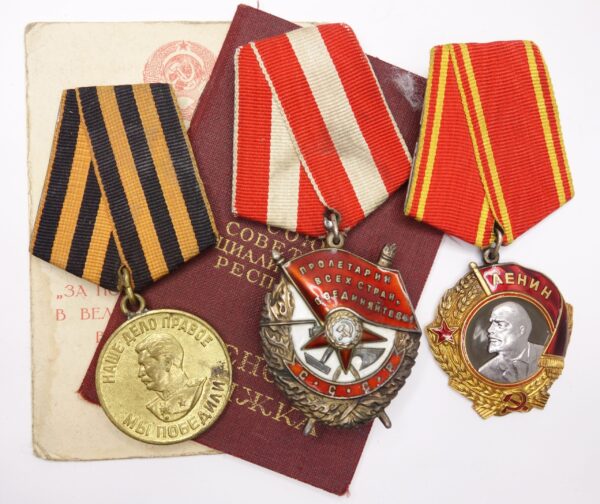 Documented Group of an Order of Lenin #58493, Order of the Red Banner #178531 and Victory over Germany